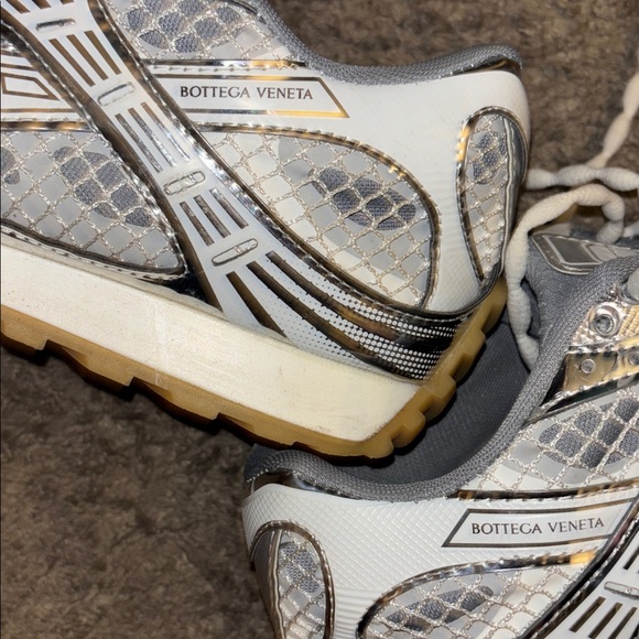 Bottega Veneta White and Silver Sneakers